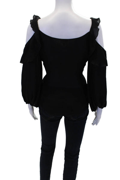 Parker Womens Long Sleeve Scoop Neck Ruffle Sleek Blouse Black Size M