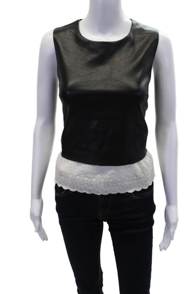 Bailey 44 Womens Textured Round Neck Sleeveless Lace Trim Top Black Size S