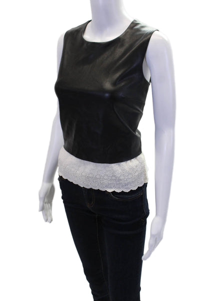 Bailey 44 Womens Textured Round Neck Sleeveless Lace Trim Top Black Size S