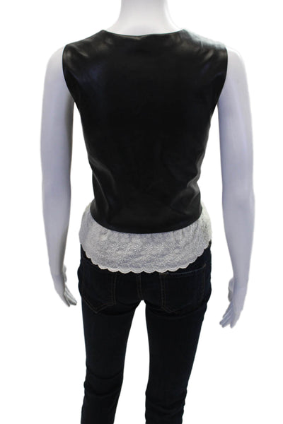 Bailey 44 Womens Textured Round Neck Sleeveless Lace Trim Top Black Size S