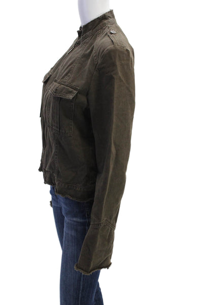 Joie Womens Front Zip Long Sleeve Crew Neck Jean Jacket Brown Size Large