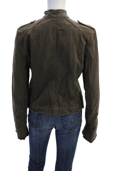 Joie Womens Front Zip Long Sleeve Crew Neck Jean Jacket Brown Size Large