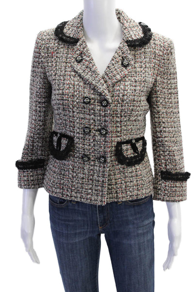 Cynthia Cynthia Steffe Womens Double Breasted Lace Trim Tweed Jacket Gray Small