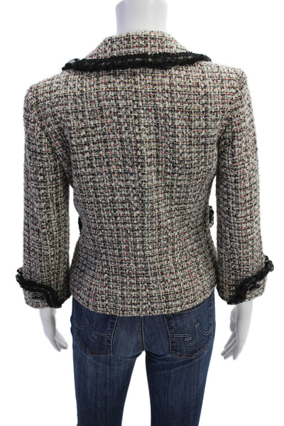Cynthia Cynthia Steffe Womens Double Breasted Lace Trim Tweed Jacket Gray Small