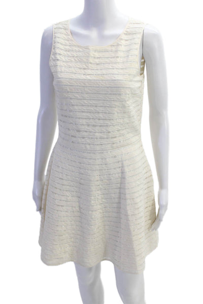Parker Womens Side Zip Sleeveless Scoop Neck Swing Dress White Silk Size Large