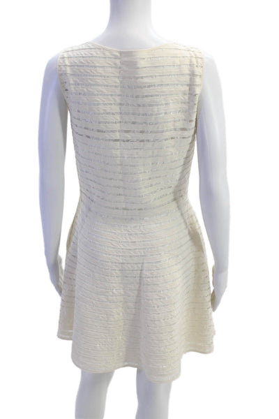 Parker Womens Side Zip Sleeveless Scoop Neck Swing Dress White Silk Size Large