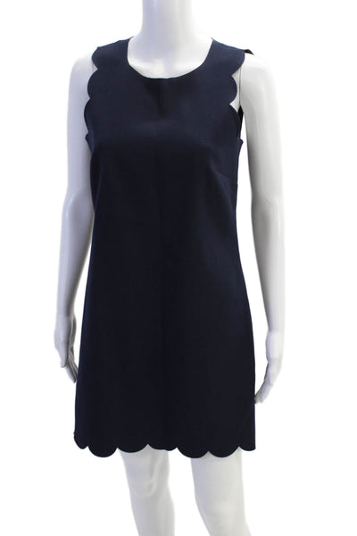 J Crew Womens Sleeveless Crew Neck Scalloped Sheath Dress Navy Blue Size 2