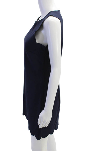 J Crew Womens Sleeveless Crew Neck Scalloped Sheath Dress Navy Blue Size 2