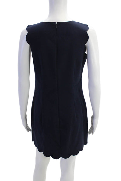 J Crew Womens Sleeveless Crew Neck Scalloped Sheath Dress Navy Blue Size 2