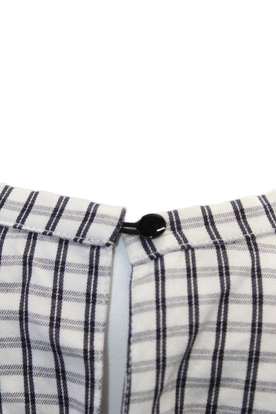 APC Womens Long Sleeve Crew Neck Plaid Knee Length Dress White Navy Size Small