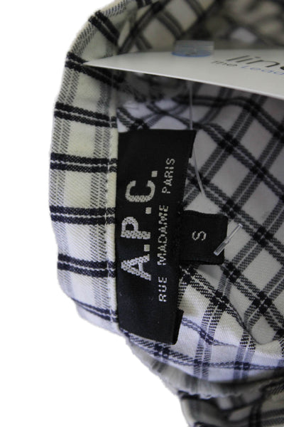 APC Womens Long Sleeve Crew Neck Plaid Knee Length Dress White Navy Size Small
