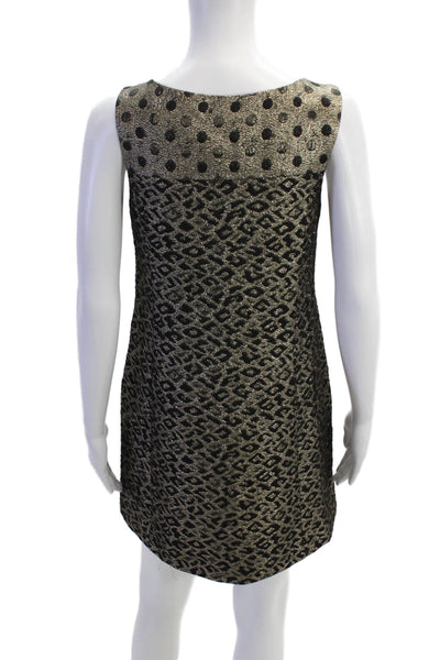 Tibi Womens Side Zip Scoop Neck Metallic Leopard Shift Dress Gold Black Size 2