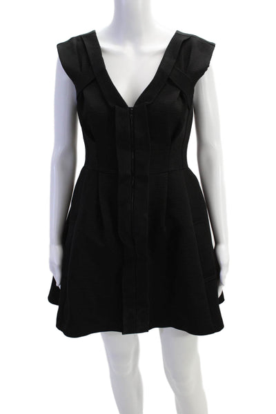 Nanette Lepore Womens Front Zip Strappy Back V Neck A Line Dress Black Size 6