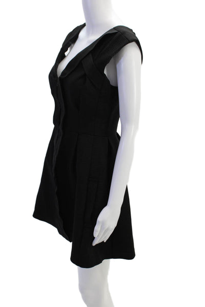 Nanette Lepore Womens Front Zip Strappy Back V Neck A Line Dress Black Size 6