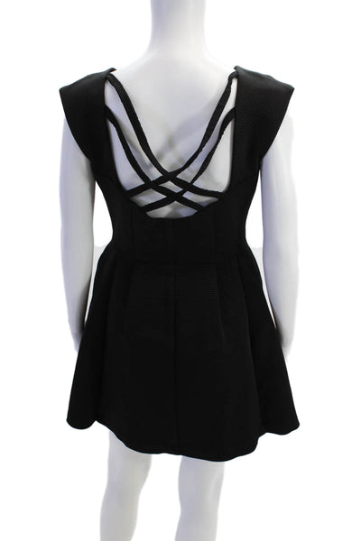 Nanette Lepore Womens Front Zip Strappy Back V Neck A Line Dress Black Size 6
