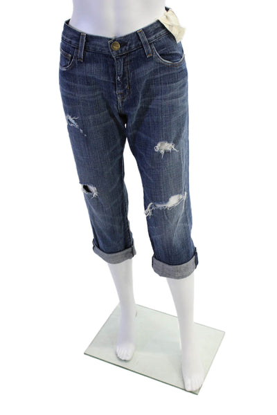 Current/Elliott Womens Zipper Fly High Rise Distressed Crop Jeans Blue Size 25