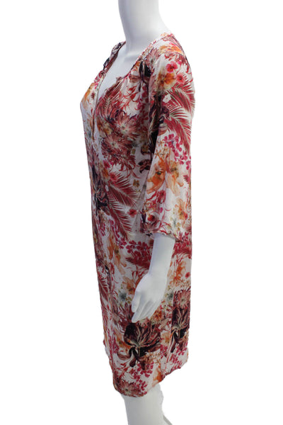 Dea Kudibal Womens Silk V Neck Long  Sleeve Floral Print Shift Dress Pink Size M