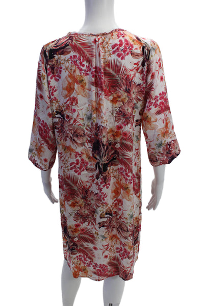 Dea Kudibal Womens Silk V Neck Long  Sleeve Floral Print Shift Dress Pink Size M