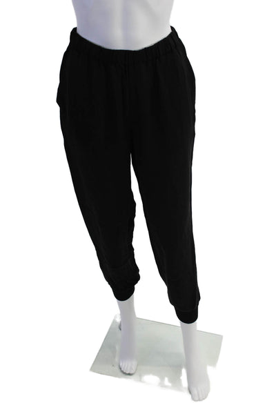 Theory Womens Silk Crop Tapered Drawstring Waist Pants Black Size P