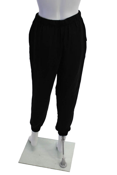 Theory Womens Silk Crop Tapered Drawstring Waist Pants Black Size P
