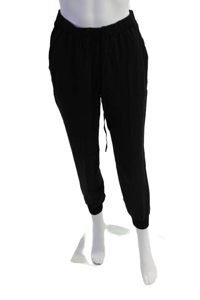 Theory Womens Silk Drawstring Waist Cuffed Hem Pants Black Size P