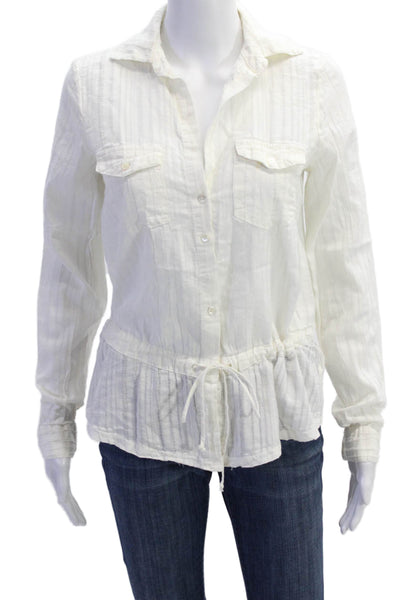 James Perse Womens Long Sleeve Cotton Striped Button Down Shirt White Size 2