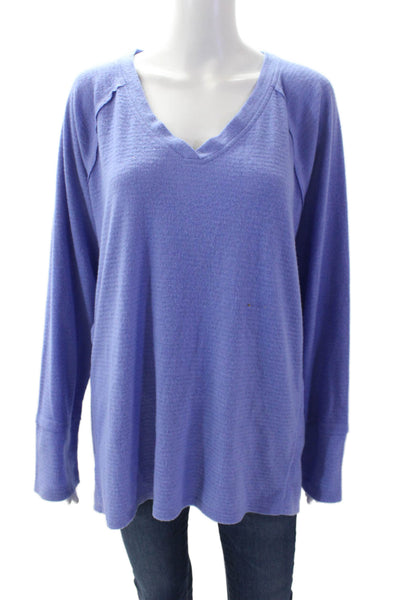 Wildfox Womens Haley Brushed Textured V-Neck Long Sleeve T-Shirt Blue Size XL