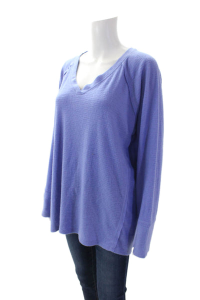 Wildfox Womens Haley Brushed Textured V-Neck Long Sleeve T-Shirt Blue Size XL