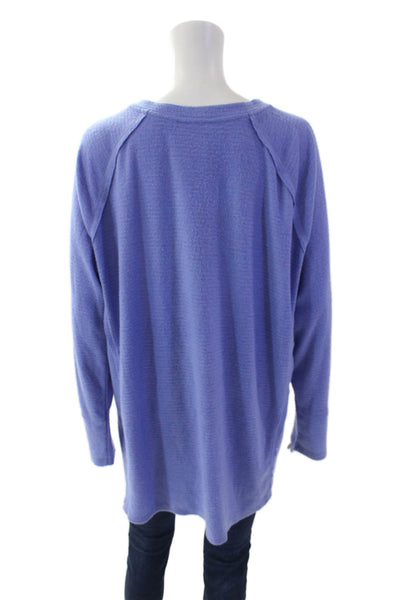 Wildfox Womens Haley Brushed Textured V-Neck Long Sleeve T-Shirt Blue Size XL