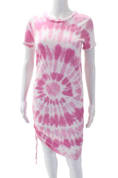 Pam & Gela Womens Cotton Short Sleeve Round Neck Tie Dye Dress Pink Size S