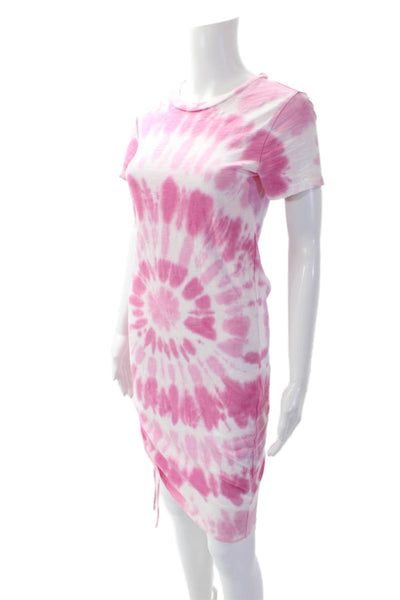 Pam & Gela Womens Cotton Short Sleeve Round Neck Tie Dye Dress Pink Size S