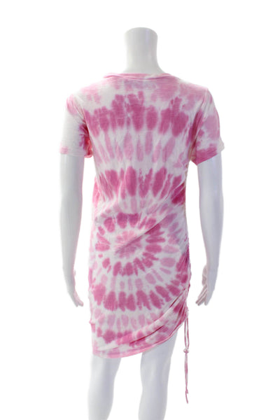 Pam & Gela Womens Cotton Short Sleeve Round Neck Tie Dye Dress Pink Size S