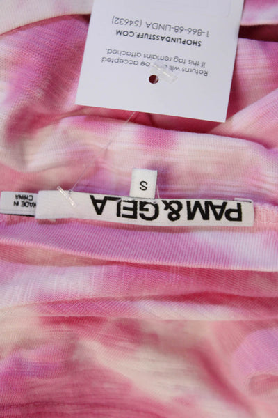 Pam & Gela Womens Cotton Short Sleeve Round Neck Tie Dye Dress Pink Size S