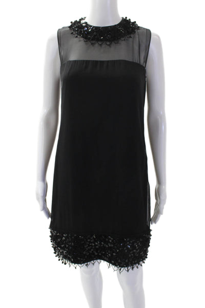 Milly Womens Textured Round Neck Sleeveless Sequence Slip Dress Black Size 4