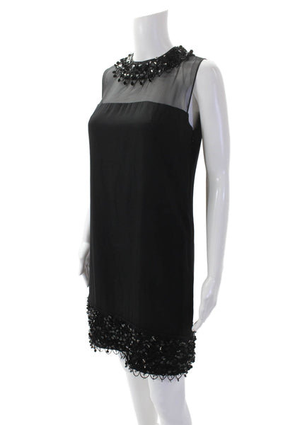Milly Womens Textured Round Neck Sleeveless Sequence Slip Dress Black Size 4