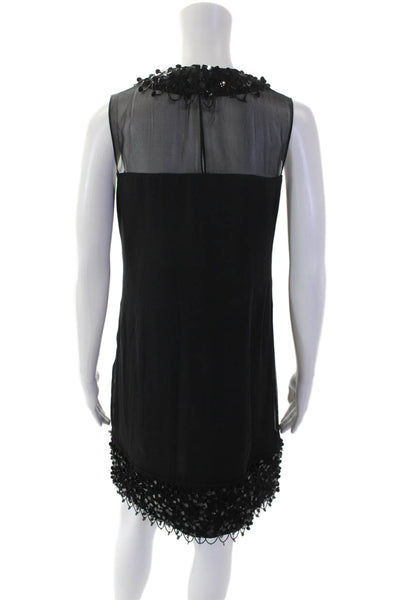 Milly Womens Textured Round Neck Sleeveless Sequence Slip Dress Black Size 4