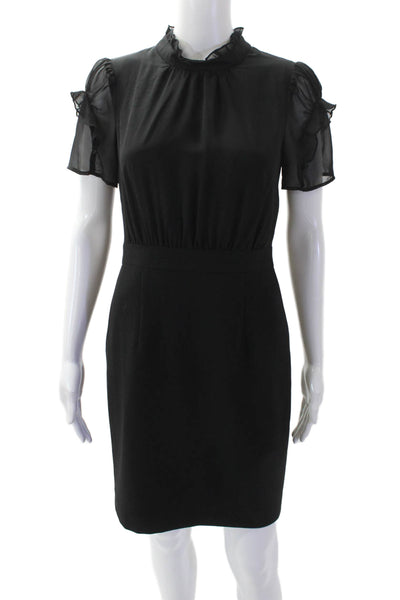 Vince Camuto Womens Textured Round Neck Short Sleeve Mini Dress Black Size 6