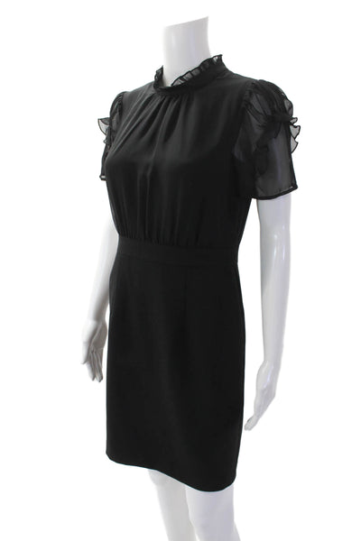 Vince Camuto Womens Textured Round Neck Short Sleeve Mini Dress Black Size 6