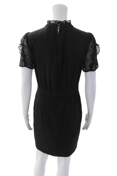 Vince Camuto Womens Textured Round Neck Short Sleeve Mini Dress Black Size 6