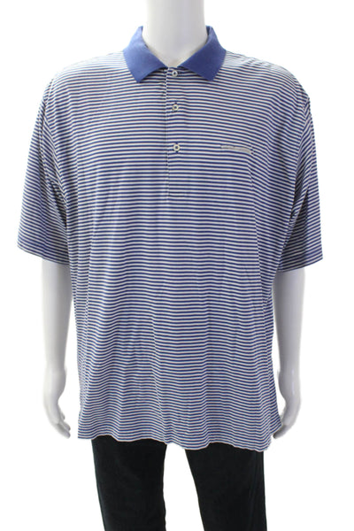 Fairway & Greene Mens Cotton Short Sleeve V-neck Button Stripe Top Blue Size XL