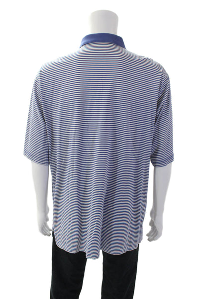 Fairway & Greene Mens Cotton Short Sleeve V-neck Button Stripe Top Blue Size XL