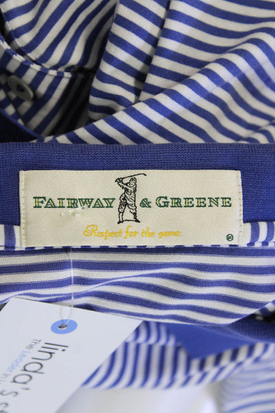 Fairway & Greene Mens Cotton Short Sleeve V-neck Button Stripe Top Blue Size XL