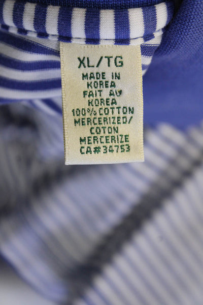 Fairway & Greene Mens Cotton Short Sleeve V-neck Button Stripe Top Blue Size XL