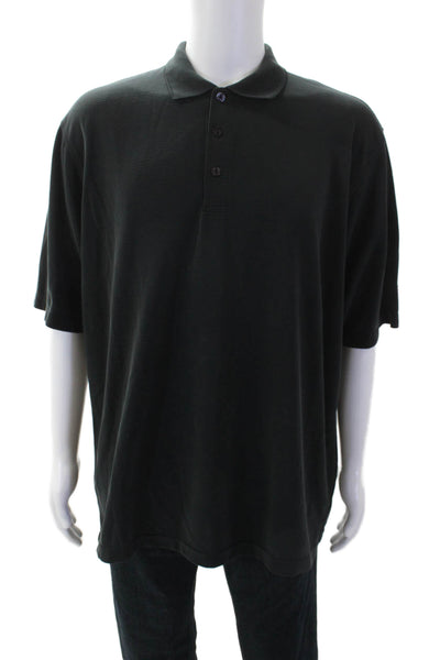 Bugatchi Mens Cotton Short Sleeve V-Neck Button Polo T-Shirt Black Size XL