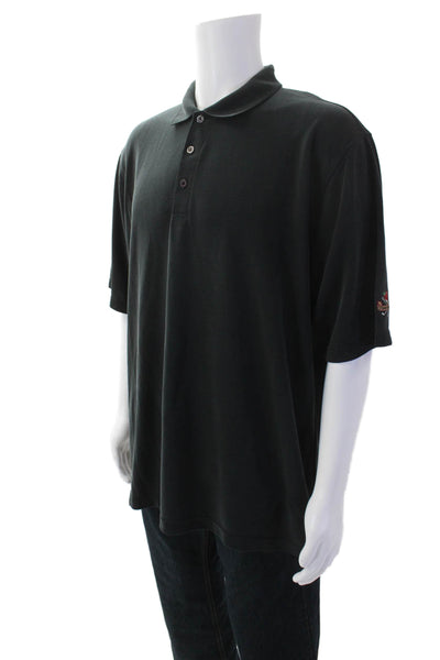 Bugatchi Mens Cotton Short Sleeve V-Neck Button Polo T-Shirt Black Size XL
