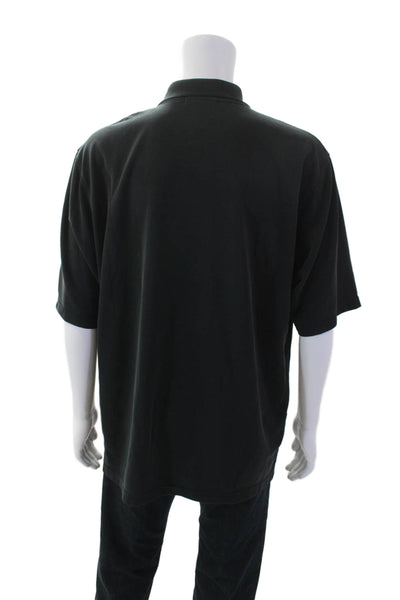 Bugatchi Mens Cotton Short Sleeve V-Neck Button Polo T-Shirt Black Size XL