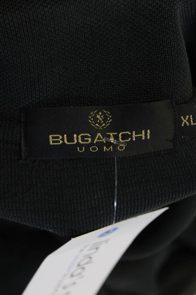 Bugatchi Mens Cotton Short Sleeve V-Neck Button Polo T-Shirt Black Size XL