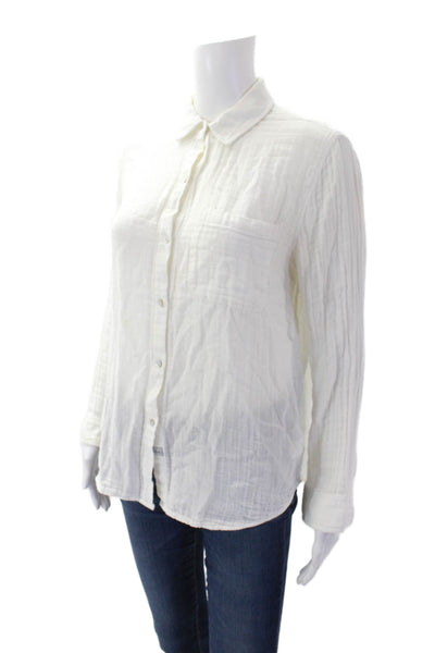 Rails Womens Cotton V-neck Long Sleeve Half Button Blouse White Size S