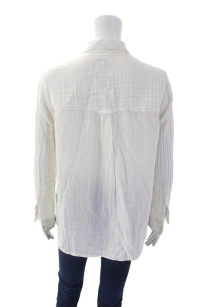 Rails Womens Cotton V-neck Long Sleeve Half Button Blouse White Size S