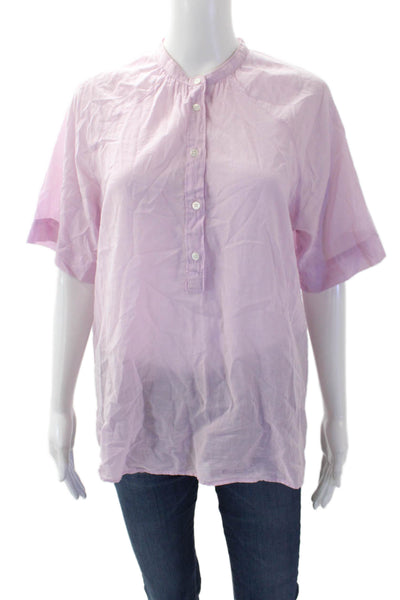 Hartford Womens Cotton Short Sleeve V-neck Button Blouse Pink Size 01